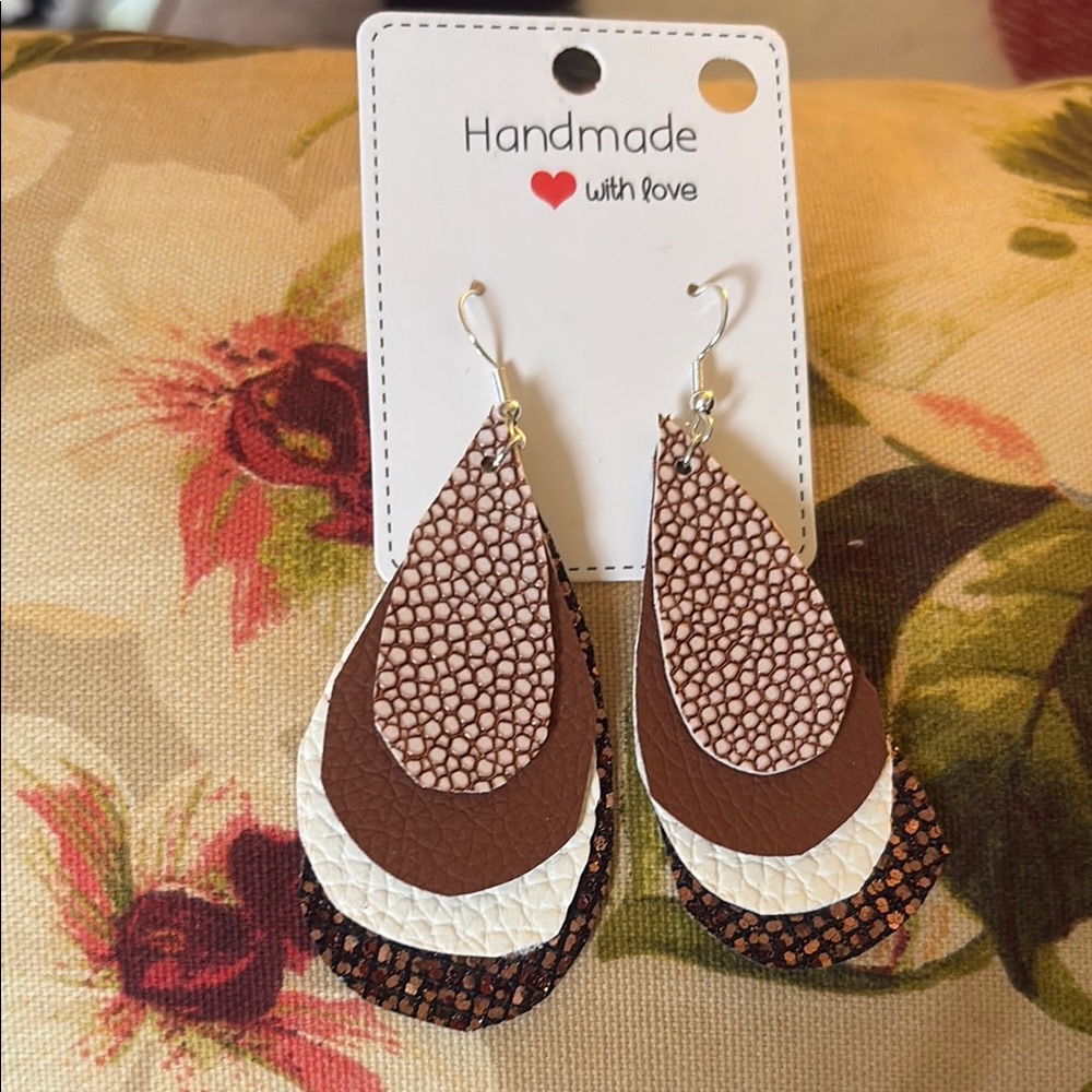 Handmade Brown & White Layered Earrings